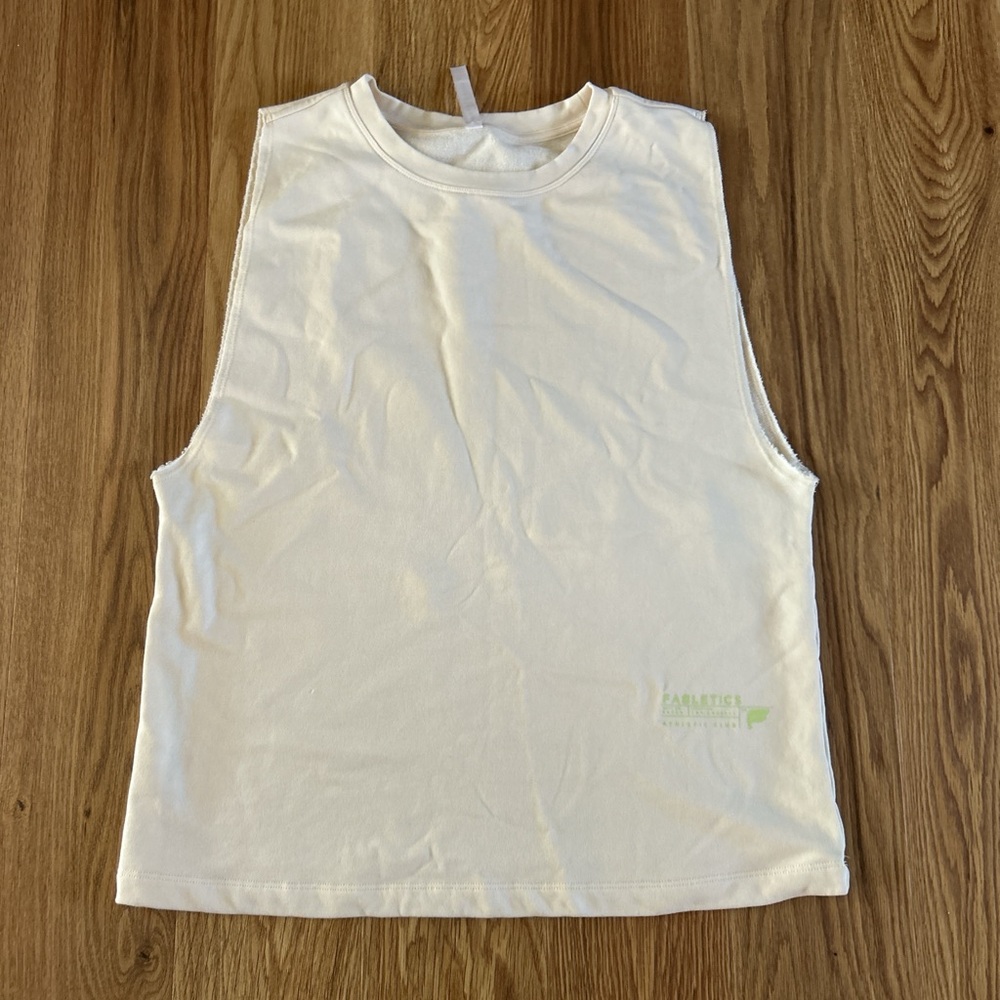 Fabletics Cream Top with Green Logo